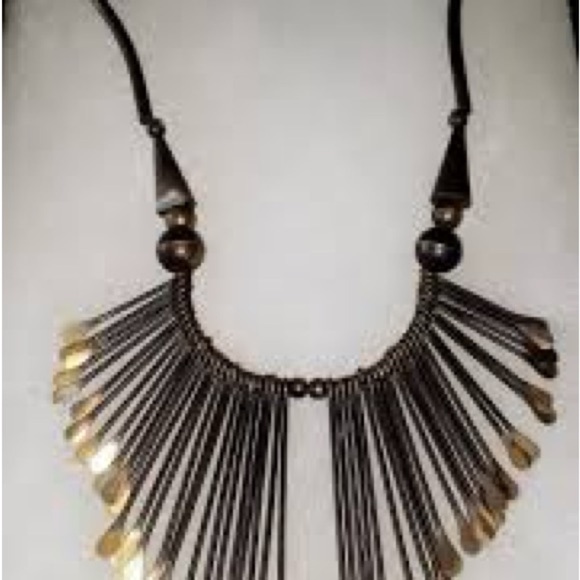 Vintage Large Egyptian Brass Rare Tribal Purple and Gold Necklace - Picture 8 of 9